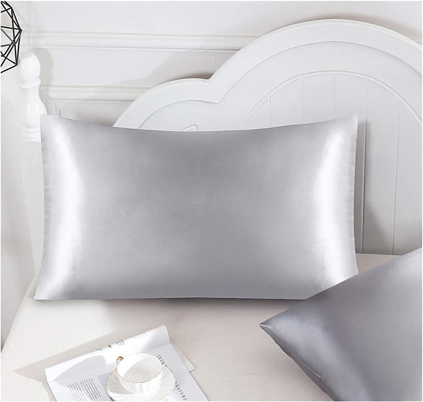 Funda de almohada satén gris para modelo ( Almohada de punto ergonómica 3D )